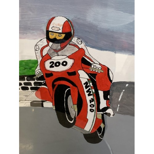 128 - ROAD RACING IRELAND A PAINTING BY G MCCLEAN OF JOEY DUNLOP 29 x 23