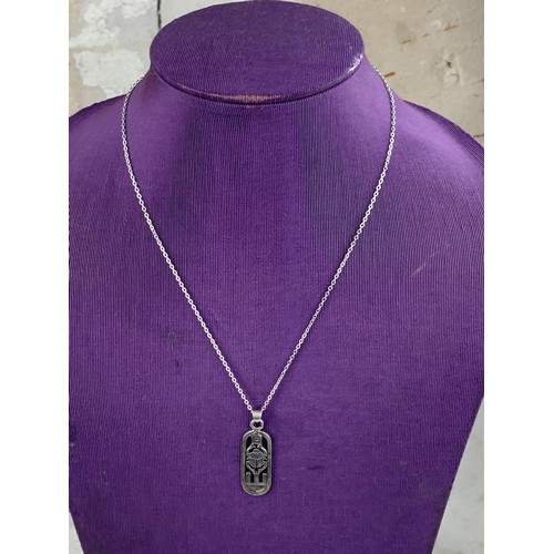 246 - VINTAGE SILVER EGYPTIAN BEATTLE PENDANT ON  SILVER CHAIN