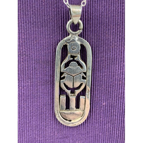 246 - VINTAGE SILVER EGYPTIAN BEATTLE PENDANT ON  SILVER CHAIN