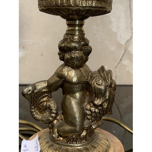 159 - ABRASS AND MARBLE CHERUB TABLE LAMP 12