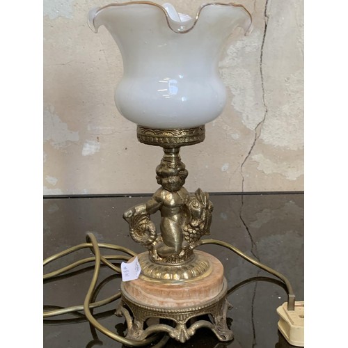 159 - ABRASS AND MARBLE CHERUB TABLE LAMP 12