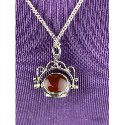 299 - SILVER SWIVEL 3 STONE CORNELIAN ONYX ON SILVER CHAIN