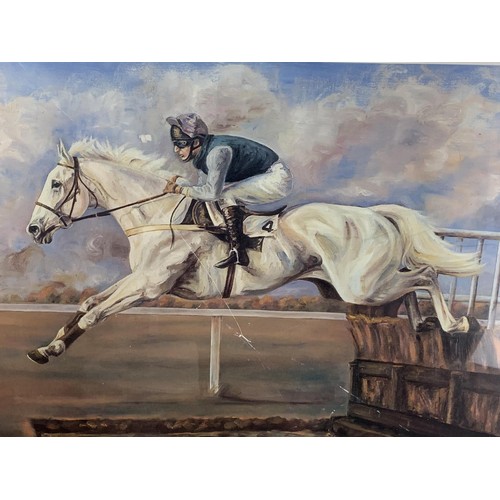 344 - A LIMITED EDITION PRINT OF DESERT ORCHID OVER THE WATER NO 758/850 SIGNED BY DAVID ELSWORTH TRAINER ... 