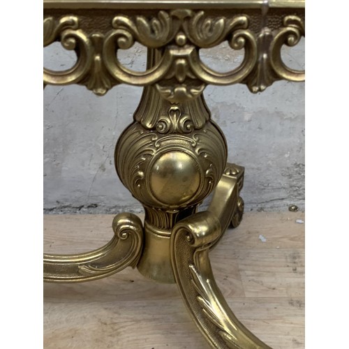 354 - A BRASS AND MARBLE COFFEE TABLE