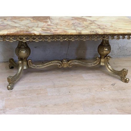 354 - A BRASS AND MARBLE COFFEE TABLE