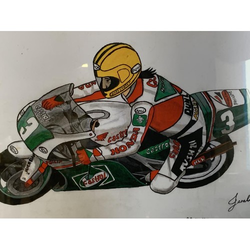 171 - BEECH FRAMED ROAD RACING PAINTING BY G MCCLEAN 19 x 14