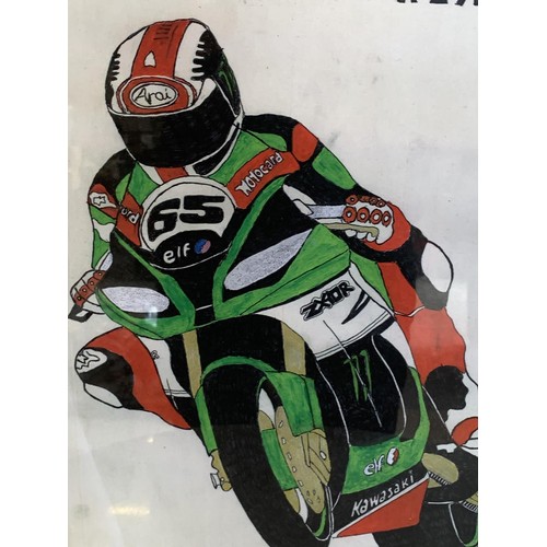 324 - BEECH FRAMED ROAD RACING PAINTING BY G MCCLEAN 14 x 19