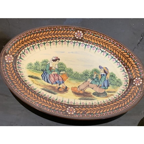 401 - 16.5X11.5 QUIMPER PLATTER HAND PAINTED AND EMBOSSED EDGE