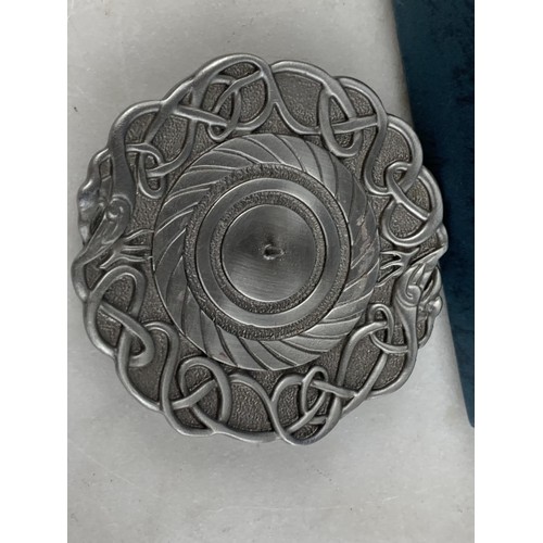 506 - A SMALL BOXED PEWTER CELTIC CANDLE HOLDER