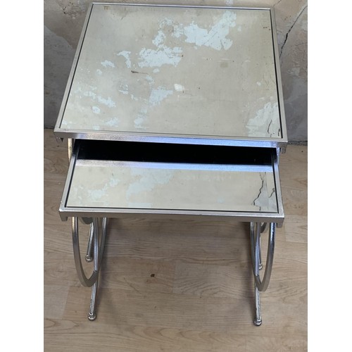 527 - A NEW SET OF CHROME & MIRRORED NEST OF TABLES