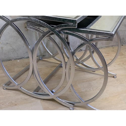 527 - A NEW SET OF CHROME & MIRRORED NEST OF TABLES