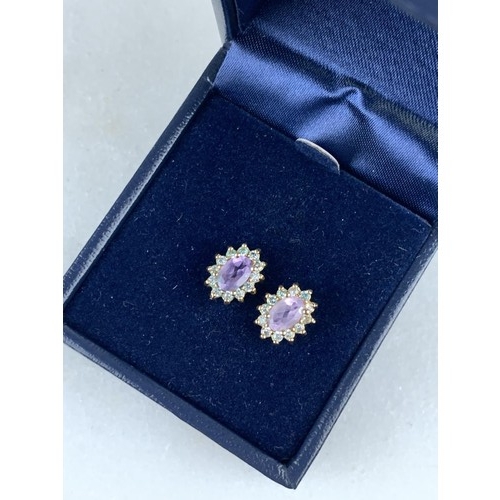 567 - 18ct GOLD  AMETHYST AND WHITE SAPPHIRE EARRINGS