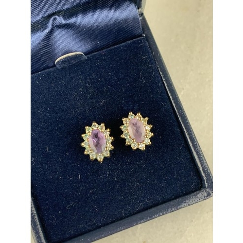 567 - 18ct GOLD  AMETHYST AND WHITE SAPPHIRE EARRINGS