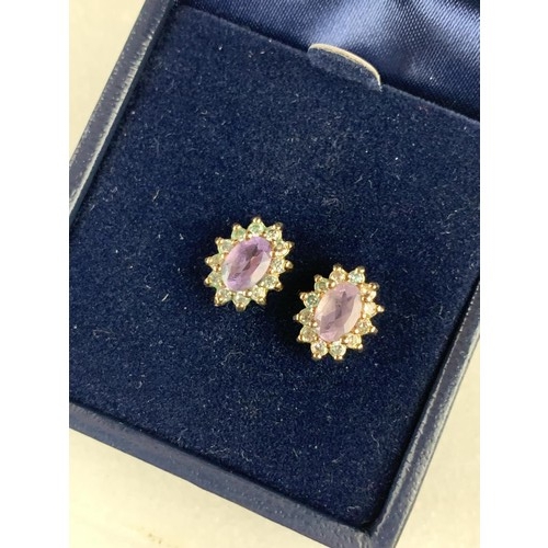 567 - 18ct GOLD  AMETHYST AND WHITE SAPPHIRE EARRINGS