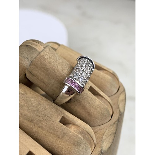 590 - 9ct WHITE GOLD WHITE SAPPHIRE AND RUBY RING