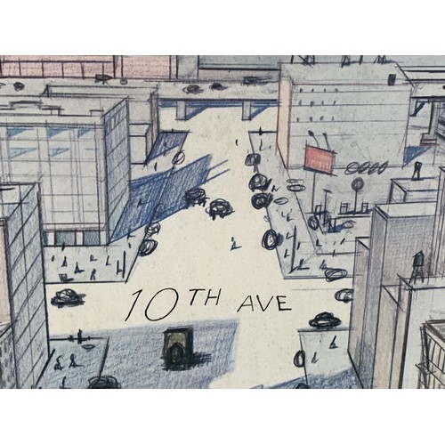 625 - A VINTAGE UNFRAMED SAUL STEINBURG PRINT ON BOARD A VIEW OF THE WORLD FROM 9TH AVENUE 29 x 41