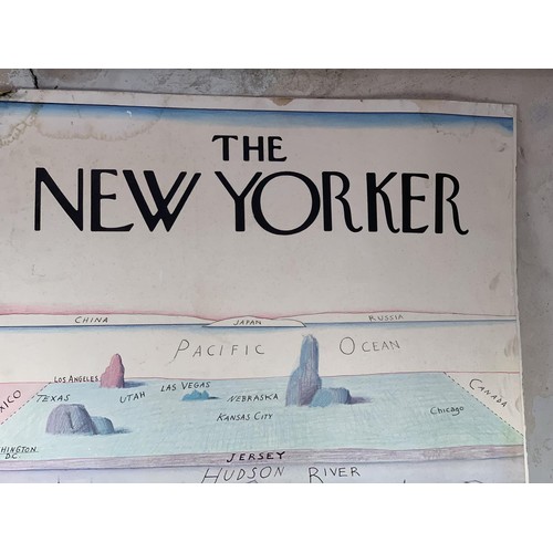 625 - A VINTAGE UNFRAMED SAUL STEINBURG PRINT ON BOARD A VIEW OF THE WORLD FROM 9TH AVENUE 29 x 41