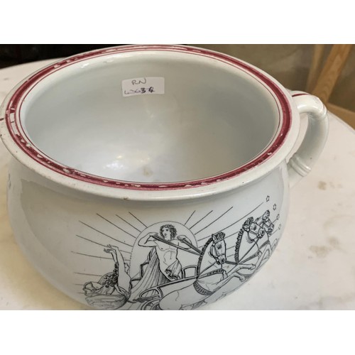 667 - ANTIQUE STONEWARE CHAMBER POT DEPICTING GREEK METHOLOGY