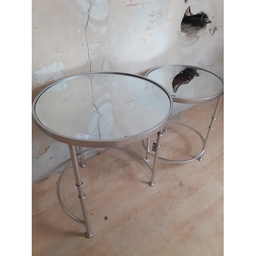 669 - NEW SILVER MIRRORED TOP NEST OF 2 TABLES