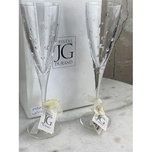 671 - J G DURAND CRYSTAL TOASTING FLUTES BOXED