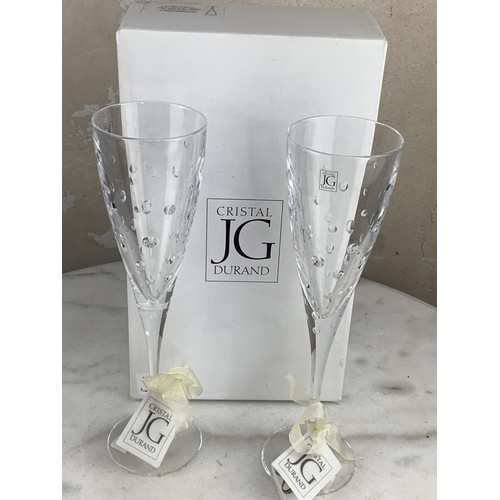 671 - J G DURAND CRYSTAL TOASTING FLUTES BOXED