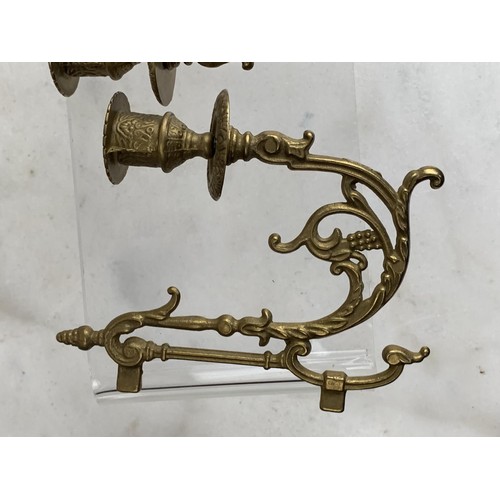 727 - A PAIR OF MINITURE BRASS SCONCE