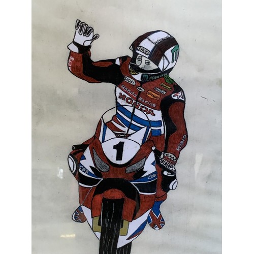 715 - BEECH FRAMED ROAD RACING PAINTING BY G MCCLEAN 18 x 14