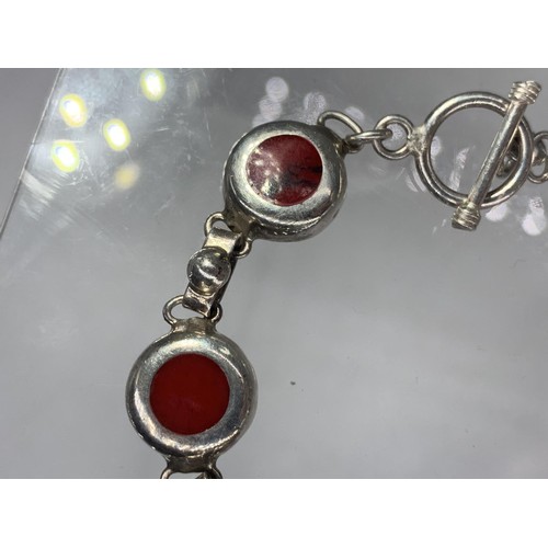 722 - HEAVY DESIGNER SILVER STLYE BRACELET SET WITH RED JASPER