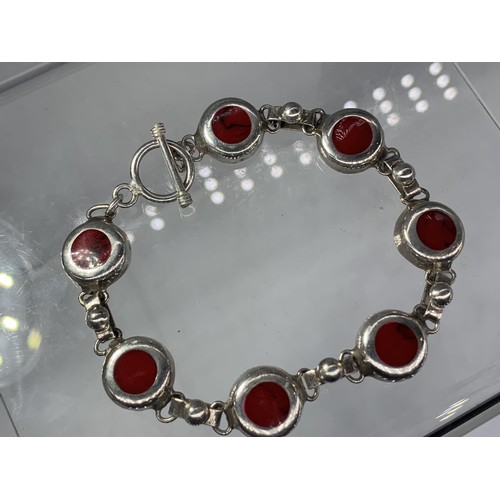 722 - HEAVY DESIGNER SILVER STLYE BRACELET SET WITH RED JASPER