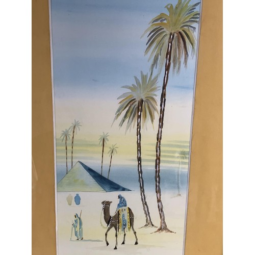 425 - A PAIR OF ARABIAN WATER COLOURS IN  GILT MOUNTS AND EBONY FRAMES 23X11.5