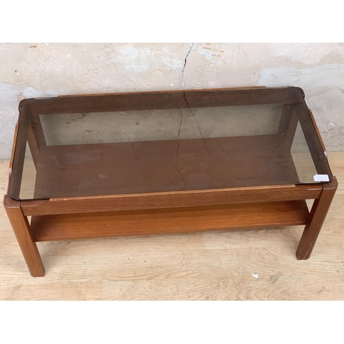 93 - A RETRO TEAK GLASS TOP COFFEE TABLE