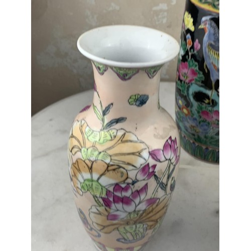 101 - 3 ORINTAL VASES WITH MARKINGS (SOME DAMAGE)