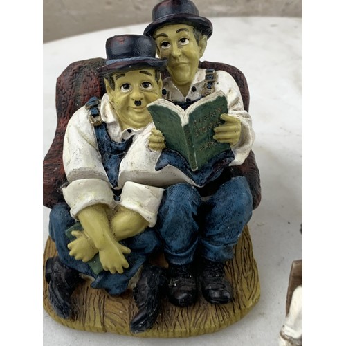 10 - 3 LAUREL & HARDY FIGURINES 1 OF WHICH IS A TRINKET BOX