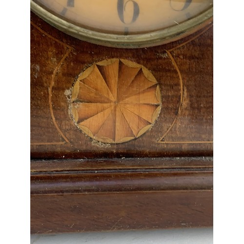 14 - AN INLAID MAHOGANY MANTLE CLOCK