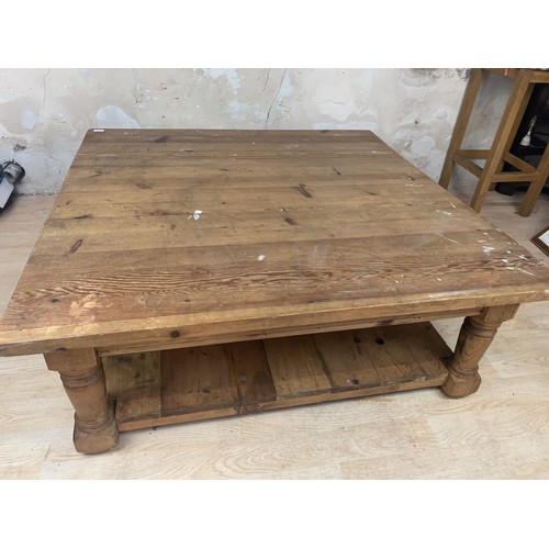 188 - A LARGE CHUNKY RECLAIMED PINE COFFEE TABLE 4FT SQ TOP