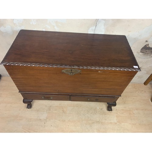 193 - A   LARGE MULE CHEST/TRUNK WITH BOTTOM DRAWER ONTO BALL AND CLAW FOOT