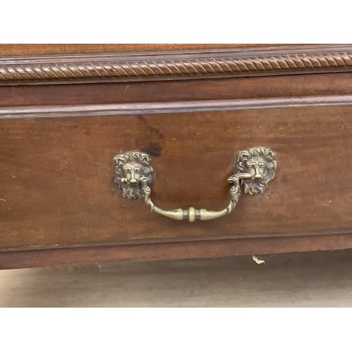 193 - A   LARGE MULE CHEST/TRUNK WITH BOTTOM DRAWER ONTO BALL AND CLAW FOOT