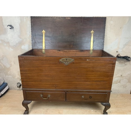 193 - A   LARGE MULE CHEST/TRUNK WITH BOTTOM DRAWER ONTO BALL AND CLAW FOOT