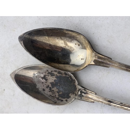 217 - 2 EARLY MONOGRAMMED SILVER SPOONS 164.2gms