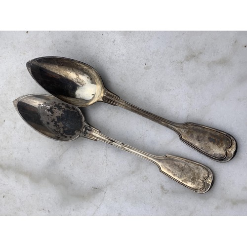 217 - 2 EARLY MONOGRAMMED SILVER SPOONS 164.2gms