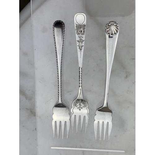 246 - 3 ASSORTED SHEFFIELD SILVER PICKLE FORKS 30grms