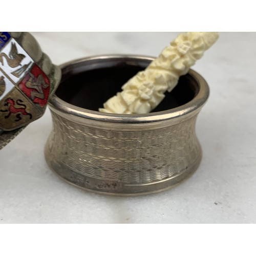 248 - A SILVER NAPKIN RING AND 1 OTHER AND A FAUX IVORY CHEROOT HOLDER