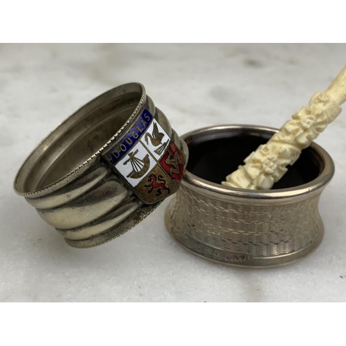 248 - A SILVER NAPKIN RING AND 1 OTHER AND A FAUX IVORY CHEROOT HOLDER