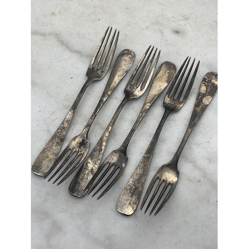 253 - 6 SILVER MONOGRAMMED FORKS 219gms