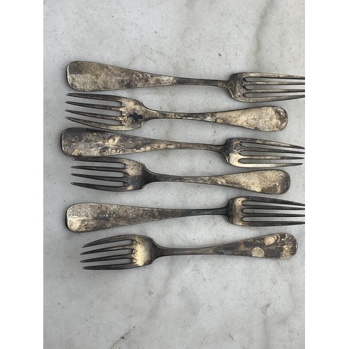 253 - 6 SILVER MONOGRAMMED FORKS 219gms