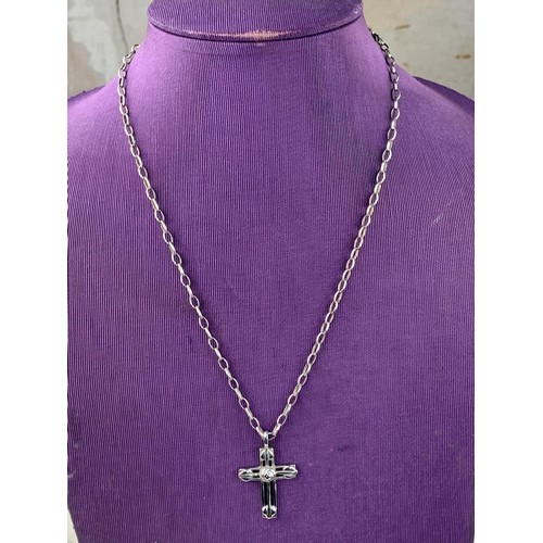 272 - LONG LOOP LINK SILVER CHAIN WITH SILVER MACKINTOSH STYLE CROSS