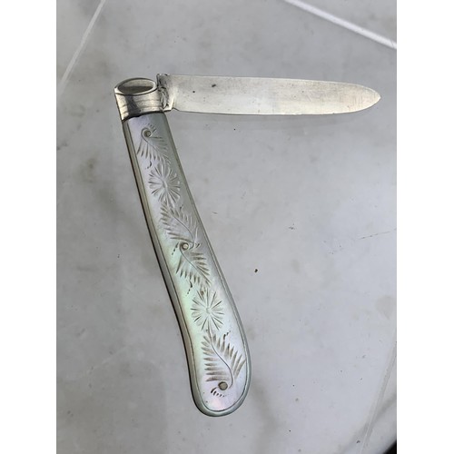 287 - A BIRMINGHAM 1914 SILBVERBLADE WITH M.O.P  FRUIT KNIFE