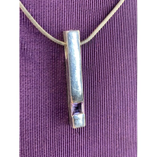 299 - SILVER AMETHYST BAR PENDANT ON SILVER CHAIN