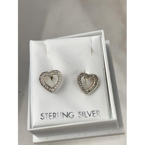 312 - SILVER GEM SET HEART EARRINGS