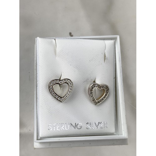 312 - SILVER GEM SET HEART EARRINGS